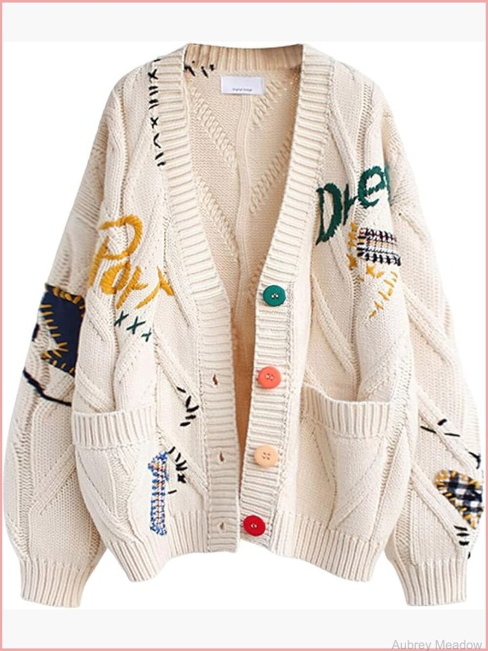 Chunky Knit V-Neck Cardigan with Pockets Long Sleeve - Picture 1 of 7